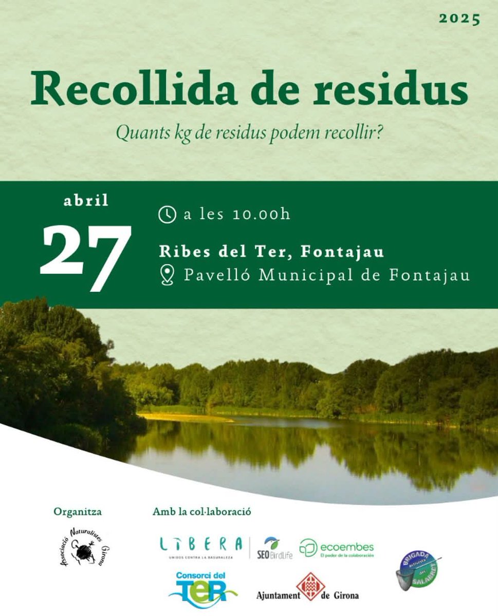 Ens acompanyes a netejar les ribes del Ter aquest diumenge?
T’hi esperem 🙏🏽💚🌍💙