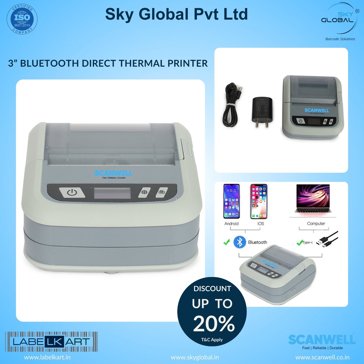 SkyGlobalIndia's tweet photo. Portable 3” Bluetooth Direct Thermal Printer for mobile billing, POS, courier &amp; retail. Fast, ribbon-free printing. Compatible with Android, iOS, and Windows.✨✨

#labelkart #skyglobal #skyglobalpvtltd #scanwell #scanwellaidc #BluetoothPrinter 
#ThermalPrinter 
#MobilePrinter https://t.co/015SpyZCEP
