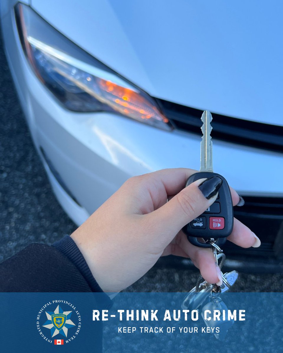 Always take all your keys with you when leaving your car. This includes extra car keys, garage openers and house keys. Leaving them behind makes your vehicle and home vulnerable to theft.

For more info visit baitcar.com/prevention
#AutoCrimeEnforcementMonth  #RethinkAutoCrime