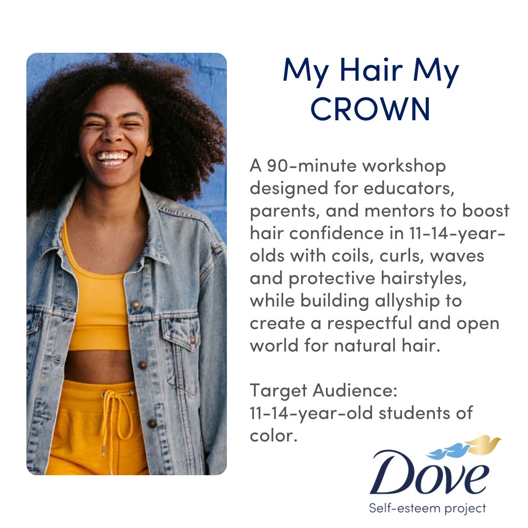 My Hair, My CROWN #DoveSelfEsteemProject has created a workshop to boost #BodyConfidence for students with different natural hair, such as coils, curls, waves, and protective hairstylings! 

Sign up for #MyHairMyCrown here! 
🔗forms.gle/SvXomdCpofyfC2… 

#DovePartner <a href="/Dove/">Dove</a>