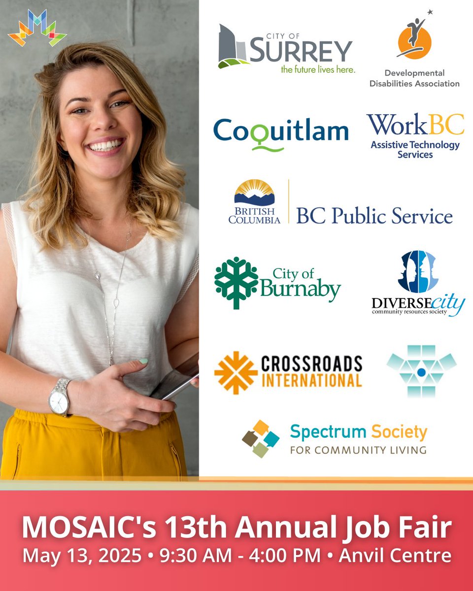 🌎Looking for a job where you can make a difference in the community? Connect with top employers at MOSAIC's 13th Annual Job Fair!

From roles in Planning &amp; Development to Community Support—you’ll find a position that fits your passion!

📝 Register now: jobfair.mosaicbc.org