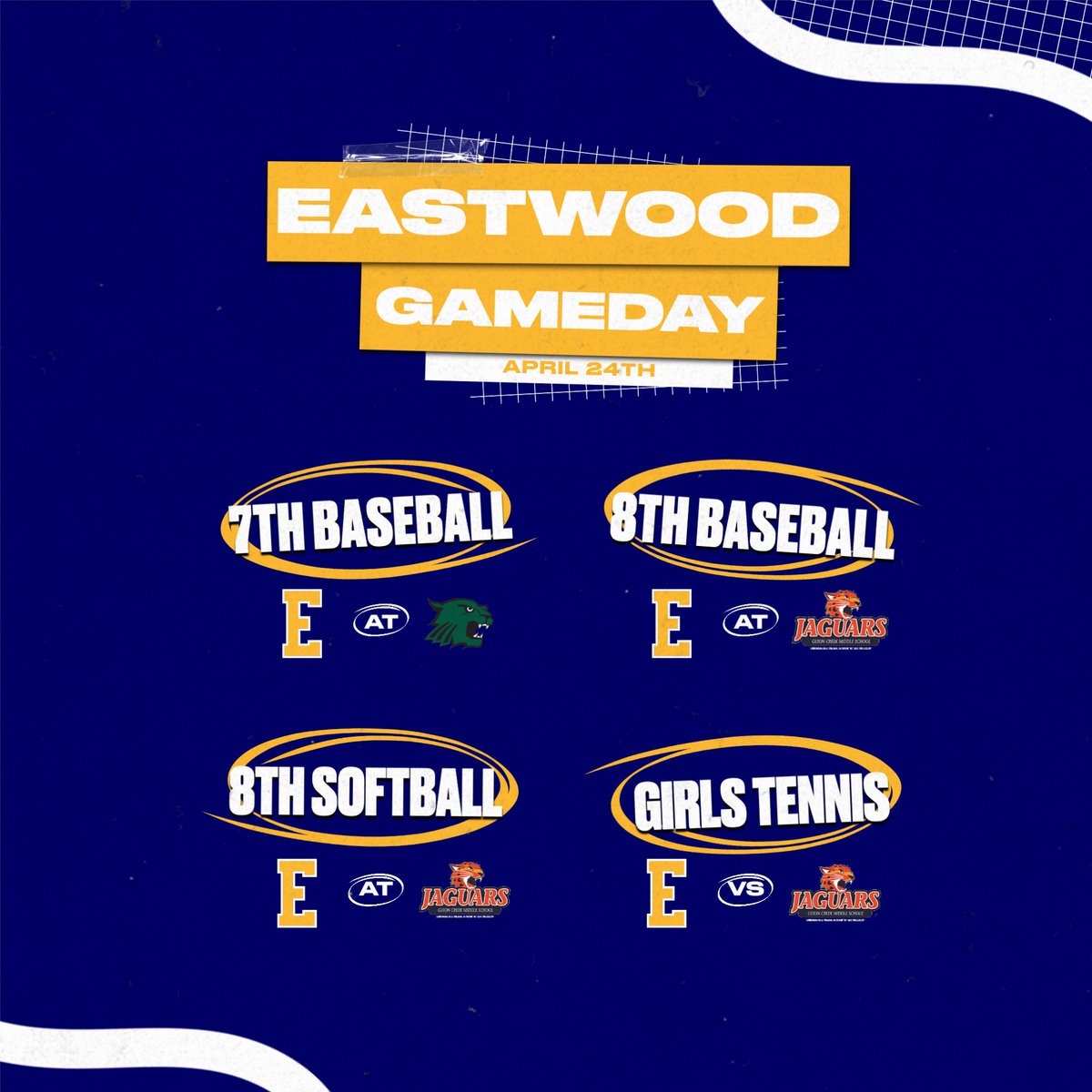 Gameday for our 7th &amp; 8th grade baseball, 8th grade softball, and girls tennis teams as they wrap up the week with some MIIC matchups

#FlyEaglesFly