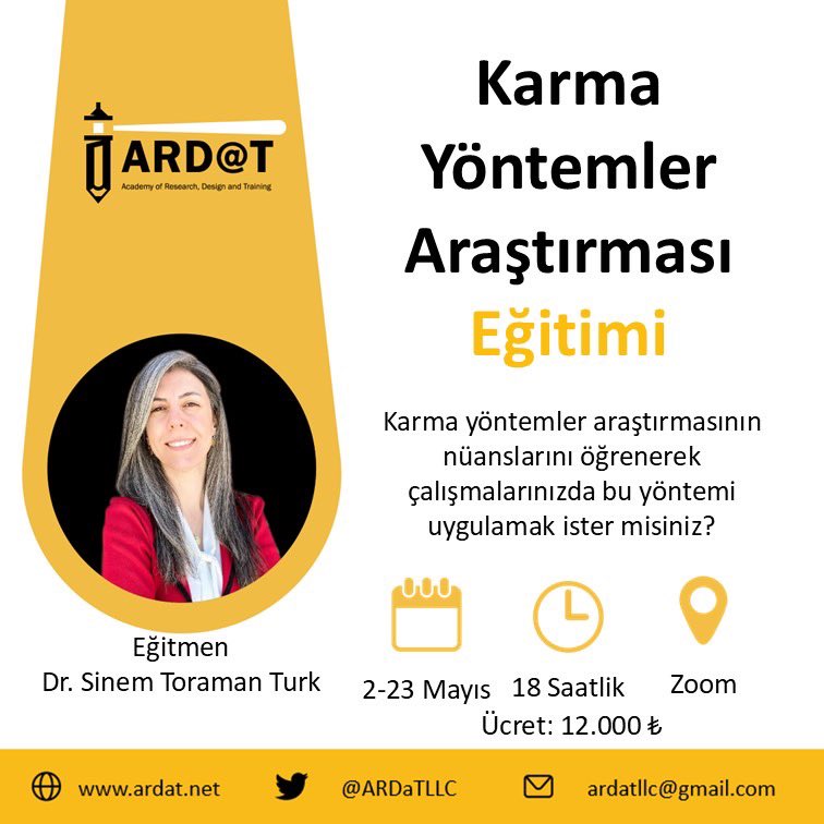 Nitel mi, nicel mi? Neden ikisini birden kullanmayasınız?  

Karma yöntemler araştırmasının inceliklerini öğrenmek isteyen araştırmacılar için özel bir eğitim: 

2–23 Mayıs | Dr. Sinem Toraman Türk  

Detaylar ve kayıt için  forms.gle/U7xUoMCe7o4tqs……