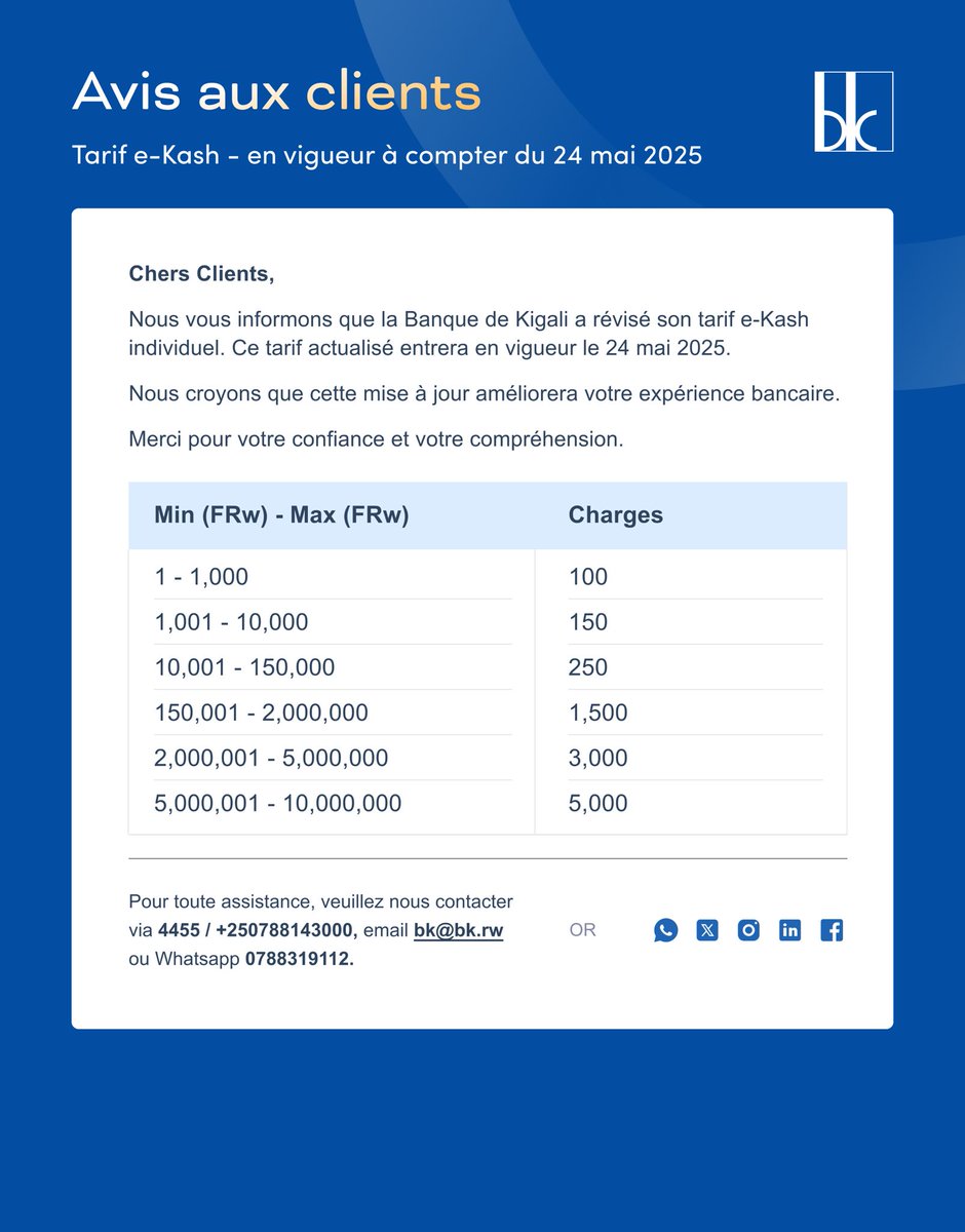 ITANGAZO RIGENEWE ABAKILIYA - NOTICE TO CUSTOMERS - AVIS AUX CLIENTS