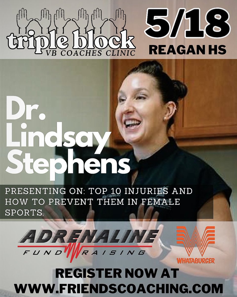 FriendsCoachTX's tweet image. Triple Block VB Coaches Clinic 🙌🙌🙌 Sponsored by Adrenaline Fundraising and Whataburger! Friends Coaching was born from a shared passion: the belief that coaching, at its heart, is about connection and community. Go to friendscoaching.com for more info and to register.