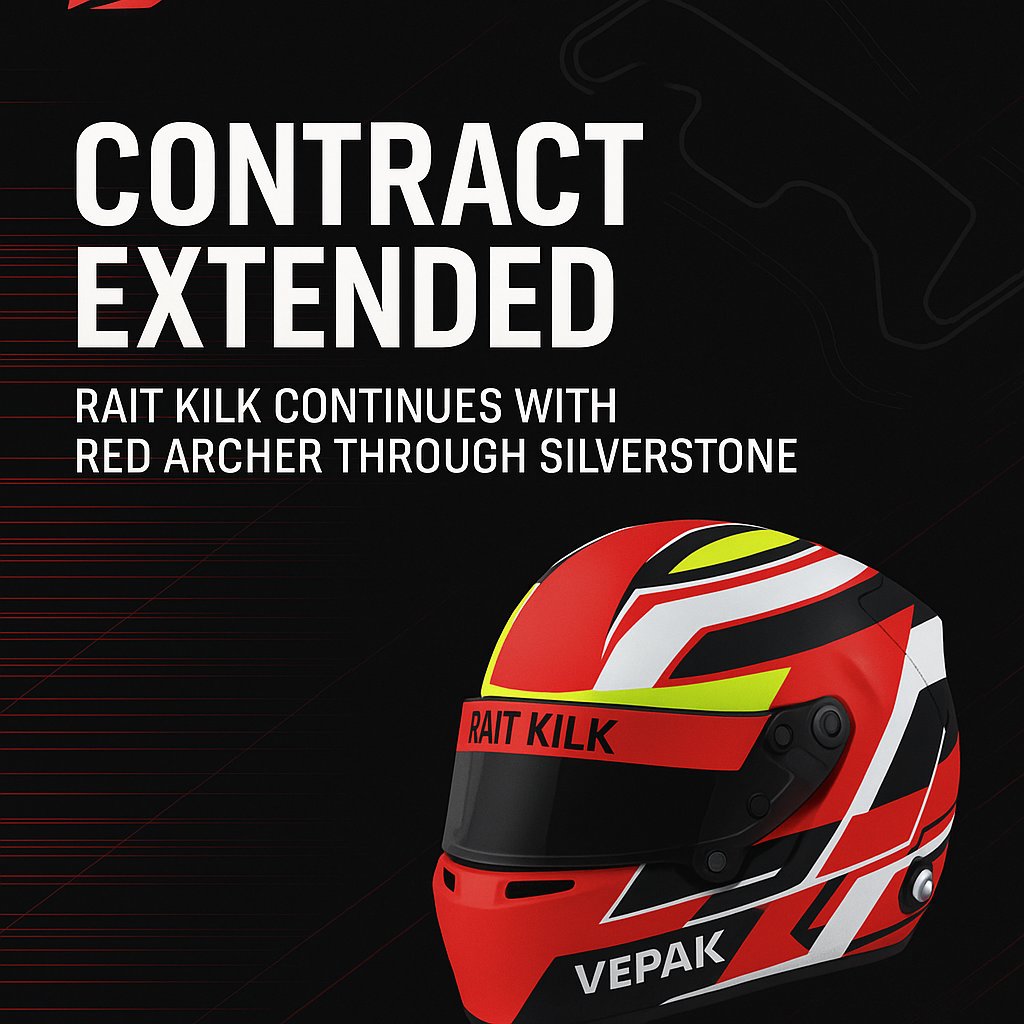 🚨 Contract extension!
Rait Kilk stays with Red Archer through Silverstone 🖊️
After a stellar return at Suzuka, the 2020 standout is back in full swing 🔥
Let’s keep pushing!
Full story 👉 redarcher.eu