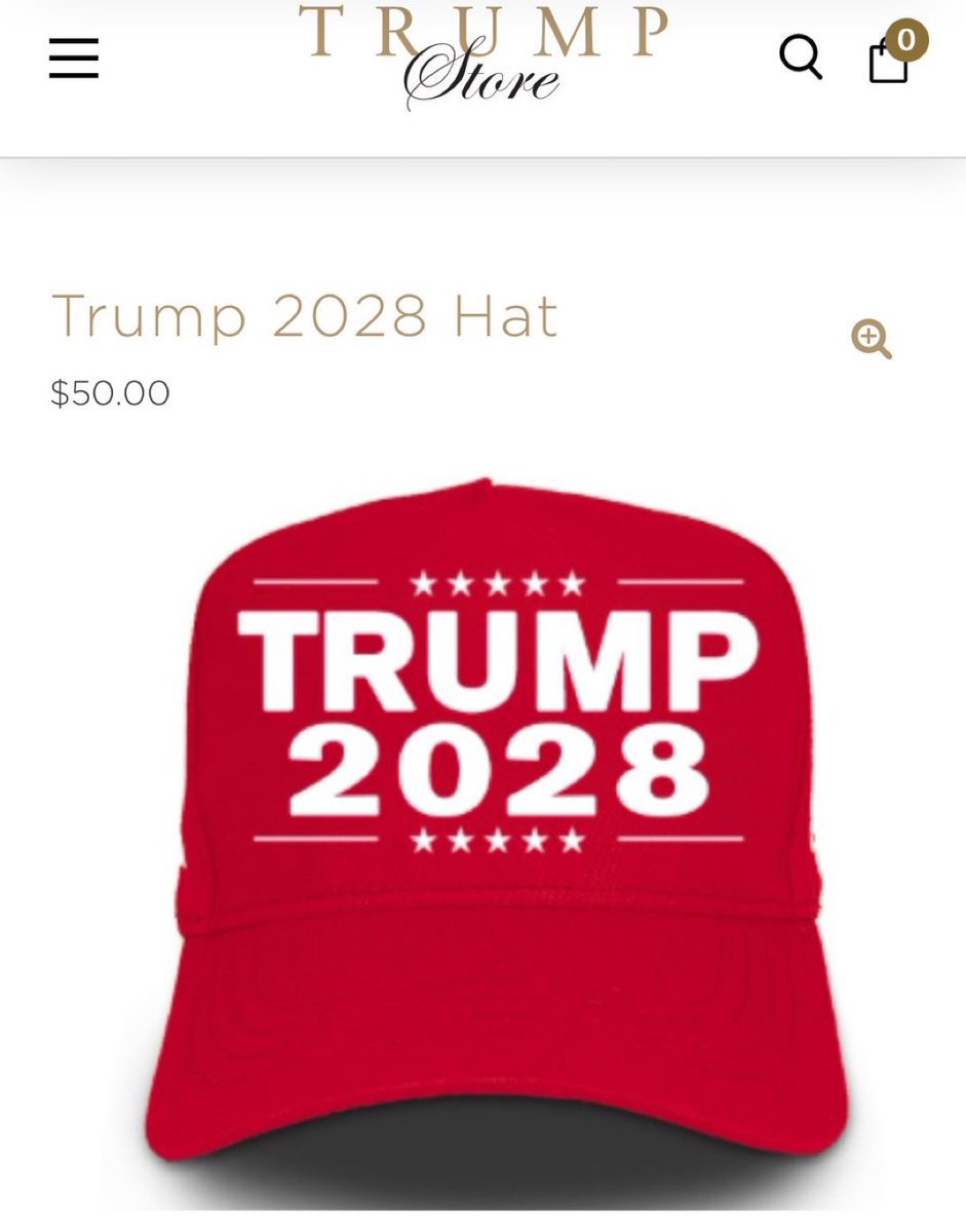 Donald Trump is now selling ‘Trump 2028’ hats on his official merchandise website.
(The Constitution prohibits him from running for a third term.)