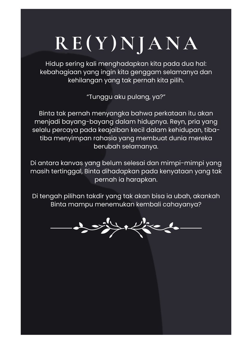 Bismillah izin promosi novel fiksi berjudul RE(Y)NJANA karya Lyazora, tebal 320+
Yuk ikut POnya! Bisa lewat nomor yang tertera atau DM aku yaa!!