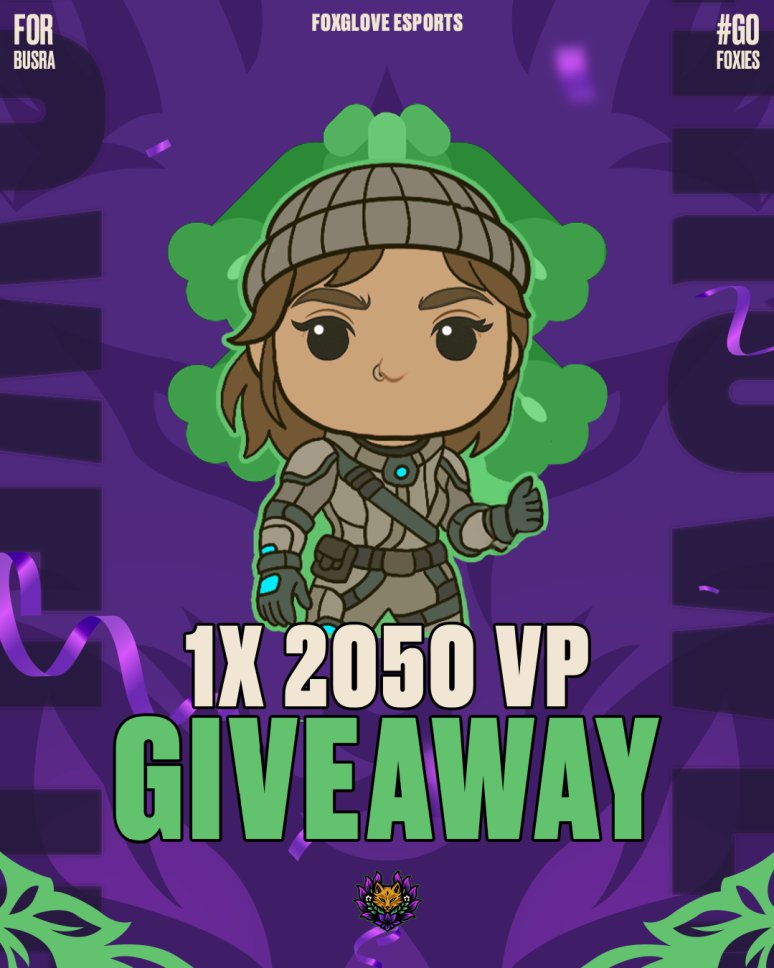 🚨 2050 VP ÇEKİLİŞİ 🚨

Çekilişe katılmak için beni ve takımımı <a href="/FoxgloveEsports/">Foxglove</a> takip edin, bu gönderiyi retweet edin!
Son gün 30 Nisan

#GoFoxies