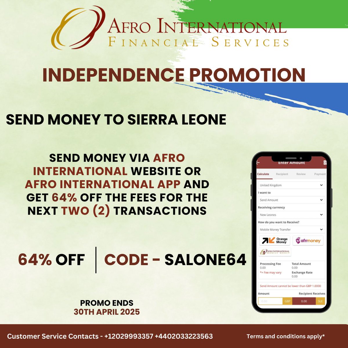 64% off Money Transfer Fees - Next 2 Transactions - mailchi.mp/afroint/25x4-o… #SierraLeone