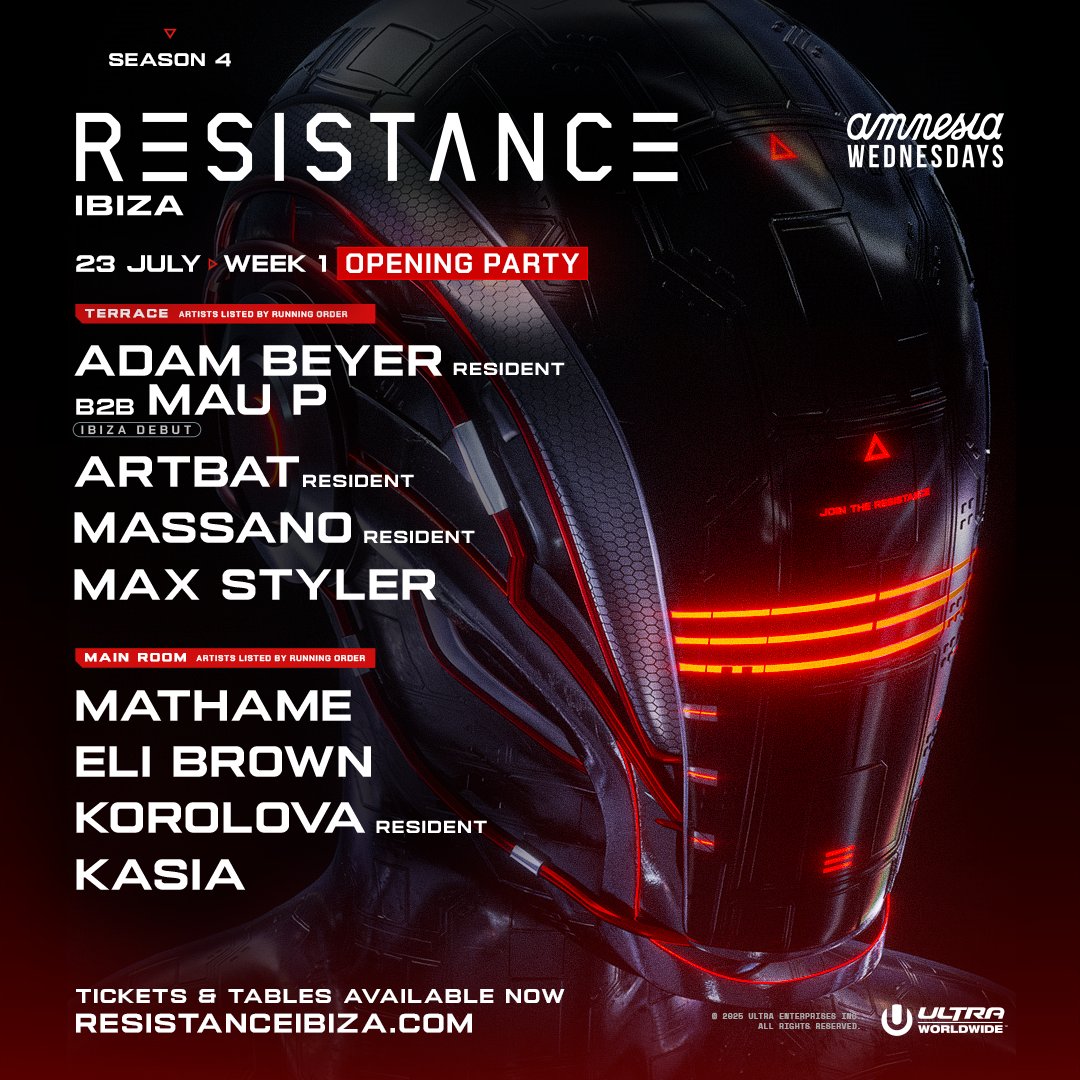 RESISTANCE (@resistance) on Twitter photo The return begins now. After 5 years, RESISTANCE Ibiza rises again—stronger, louder, and deeper than before.
On 23 July, we open the doors to a new era under the legendary roof of <a href="/Amnesia_Ibiza/">Amnesia Ibiza</a> with a lineup that speaks for itself.
Tickets & Tables ➡️ resistanceibiza.com/tickets The return begins now. After 5 years, RESISTANCE Ibiza rises again—stronger, louder, and deeper than before.
On 23 July, we open the doors to a new era under the legendary roof of <a href="/Amnesia_Ibiza/">Amnesia Ibiza</a> with a lineup that speaks for itself.
Tickets & Tables ➡️ resistanceibiza.com/tickets