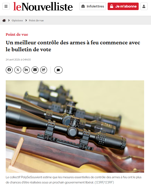 Polysesouvient's tweet image. Head of loudest #GunLobby group doesn't know images accompanying op-eds are selected by the publication. Our position is spelled out in the op-ed #ReadIt