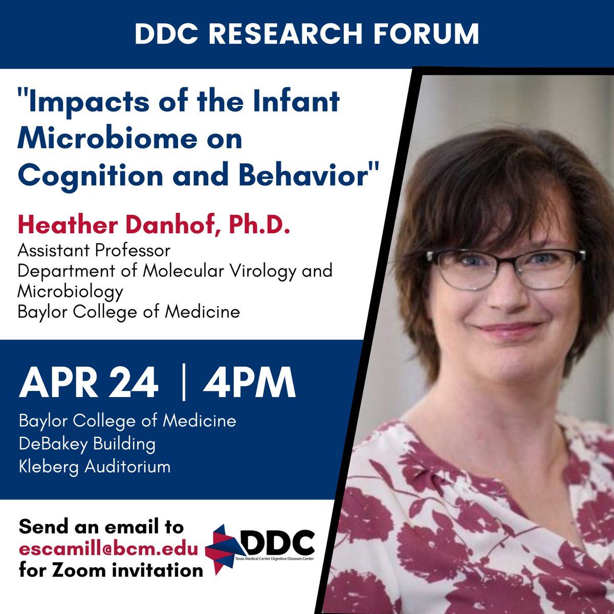 TMC Digestive Diseases Center (@tmcddc) on Twitter photo TODAY @ 4PM CST ‼️
Dr. <a href="/hadanhof/">Heather Danhof</a> joins us this week for another discussion about the infant microbiome! Today, she'll highlight the gut-brain axis and how it dynamically changes during gestation and post-birth.
Join us for one of the final seminars of the spring semester! 💐🌷 TODAY @ 4PM CST ‼️
Dr. <a href="/hadanhof/">Heather Danhof</a> joins us this week for another discussion about the infant microbiome! Today, she'll highlight the gut-brain axis and how it dynamically changes during gestation and post-birth.
Join us for one of the final seminars of the spring semester! 💐🌷