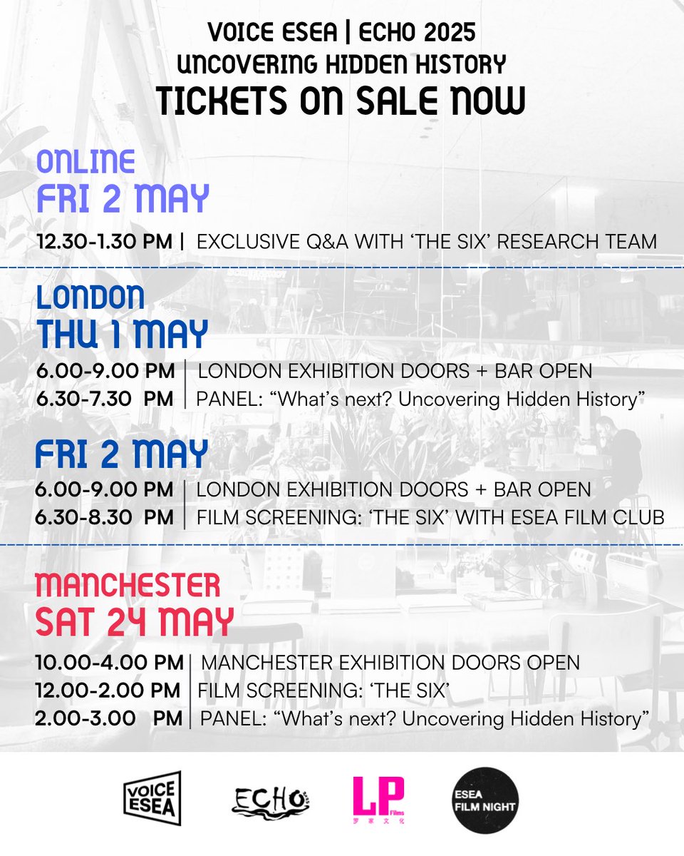 voiceesea (@voiceesea) on Twitter photo From this time next week our second annual ECHO exhibition uncovering hidden British ESEA history will be at <a href="/SECONDHOME_IO/">SECOND HOME</a>, starting with a panel discussion with Eileen Willett, Trà My Hickin from <a href="/anvietarchives/">An Việt Archives</a>, <a href="/misszing/">Zing Tsjeng</a> and <a href="/odilejordan/">Odile Jordan</a>.
Tickets: eventbrite.com/e/echo-exhibit… From this time next week our second annual ECHO exhibition uncovering hidden British ESEA history will be at <a href="/SECONDHOME_IO/">SECOND HOME</a>, starting with a panel discussion with Eileen Willett, Trà My Hickin from <a href="/anvietarchives/">An Việt Archives</a>, <a href="/misszing/">Zing Tsjeng</a> and <a href="/odilejordan/">Odile Jordan</a>.
Tickets: eventbrite.com/e/echo-exhibit…