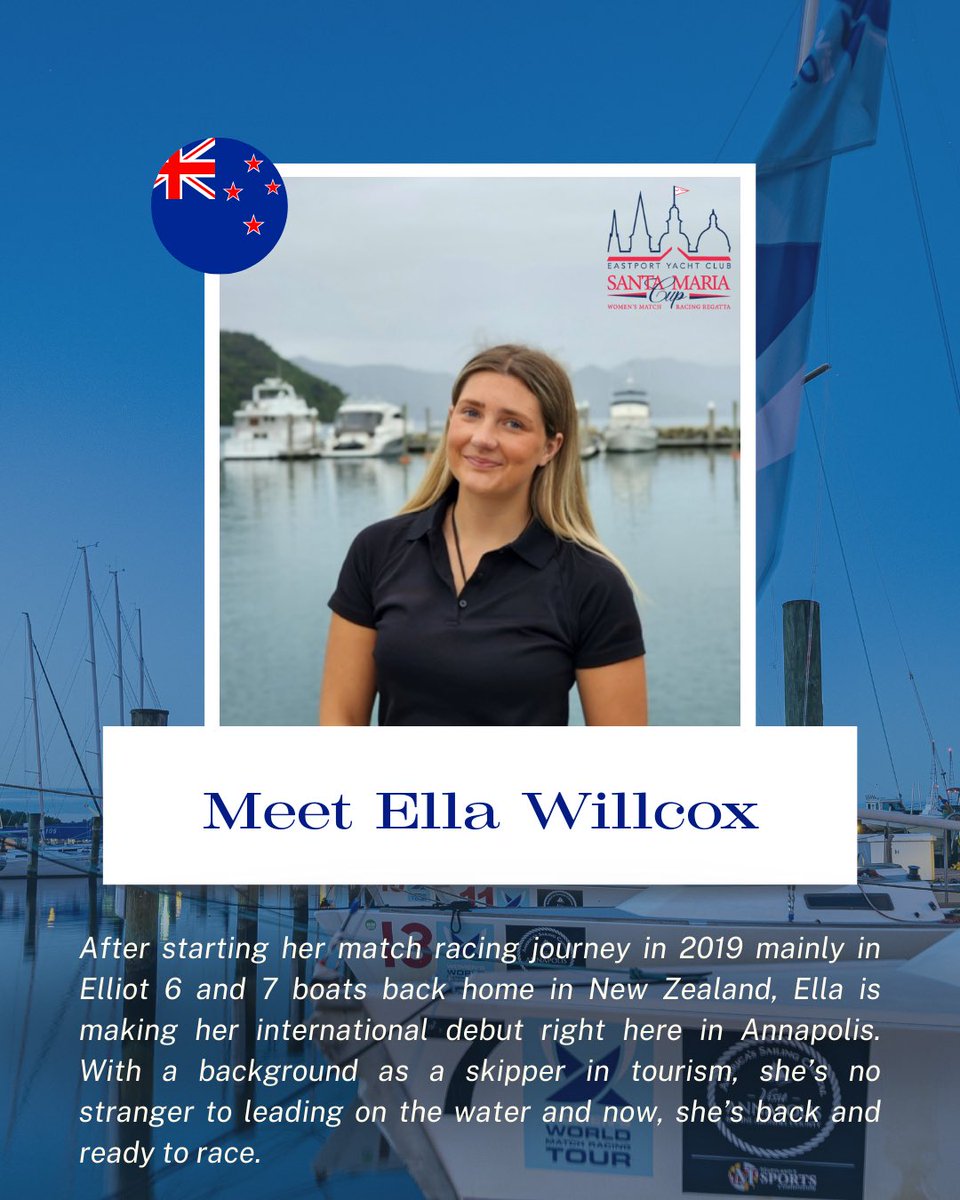 🌊 Meet Ella Willcox 🇳🇿 Making her international debut at the #SantaMariaCup with Team Stars and Stripes! ⚓ “I’m passionate about sailing and can’t wait to learn from new experiences + competitors.”
Crew: Gwynie, Daisy &amp; Sydney #WomensMatchRacing #EllaWillcox #Annapolis