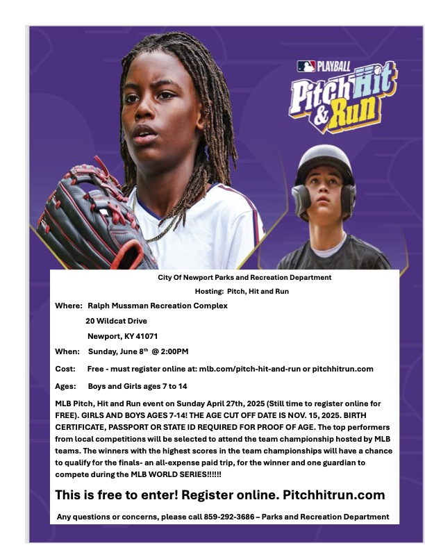 The Pitch, Hit &amp; Run event has been CANCELLED on April 27 and rescheduled to June 8. Please see the new flyer below for details.