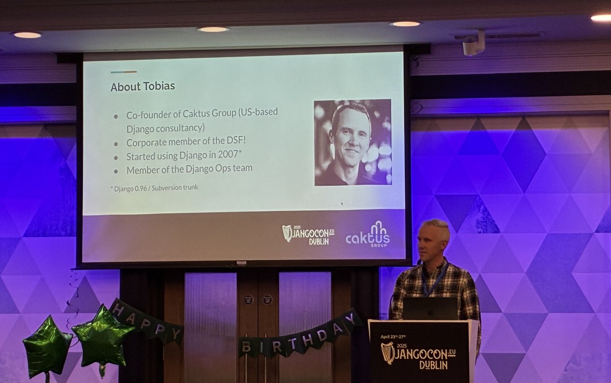 It’s great to see so many of our corporate sponsors on the stage in lightning talks at #DjangoConEurope 🫶 Thank you Tobias and @caktusgroup for supporting us!