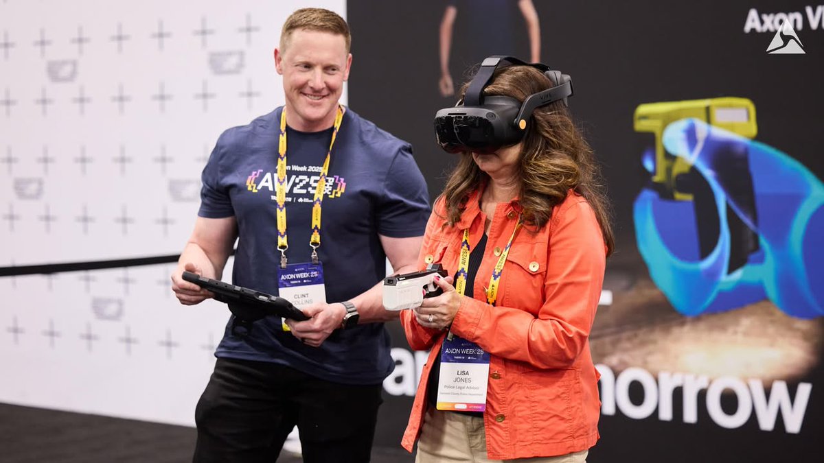 axon_enterprise's tweet photo. Training smarter starts here at #AxonWeek25! We’re giving customers a hands-on look at how Axon VR continues to evolve — from immersive scenario training with vRBT (Virtual Reality Based Training) Simulator Modules to new tools that support muscle memory and real-time decision-making.
Discover more: https://t.co/WxR4wSpIhV
#VR #TASER10 #Axon #ProtectLife