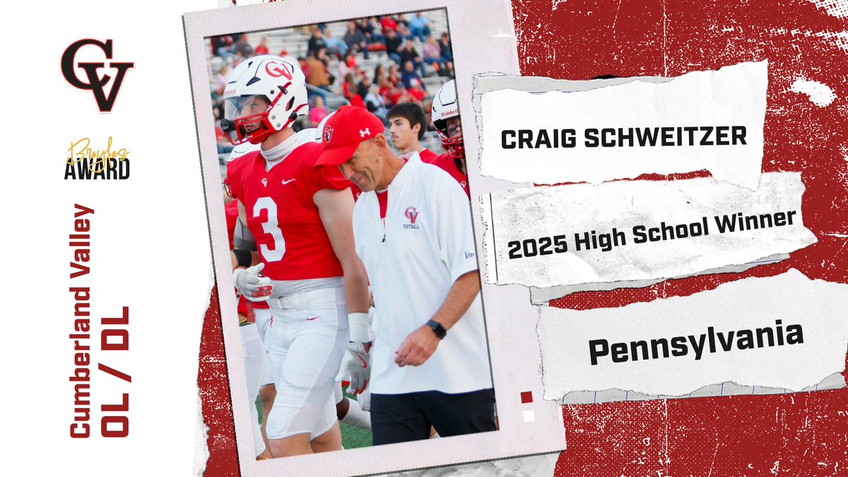 The Broyles Award (@broylesaward) on Twitter photo 🏆 Congrats to Craig Schweitzer (@craigschweitze2), the 2025 & first-ever Pennsylvania High School Broyles Award winner! Nominated by <a href="/coachoswalt/">J Oswalt</a> of <a href="/CVHS_Football/">Cumberland Valley Football</a>. Presented by @fieldturf. Thanks <a href="/BoxOutSports/">Box Out</a> <a href="/VictoryRings/">VictoryRings</a> <a href="/GoFanHS/">GoFan</a> @CvsOverdose! 🏆 Congrats to Craig Schweitzer (@craigschweitze2), the 2025 & first-ever Pennsylvania High School Broyles Award winner! Nominated by <a href="/coachoswalt/">J Oswalt</a> of <a href="/CVHS_Football/">Cumberland Valley Football</a>. Presented by @fieldturf. Thanks <a href="/BoxOutSports/">Box Out</a> <a href="/VictoryRings/">VictoryRings</a> <a href="/GoFanHS/">GoFan</a> @CvsOverdose!