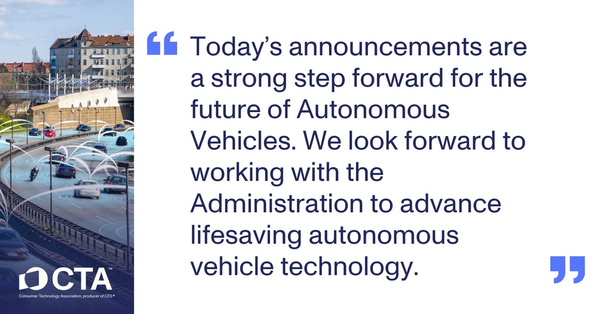 Thank you <a href="/SecDuffy/">Secretary Sean Duffy</a> and <a href="/USDOT/">U.S. Department of Transportation</a> for prioritizing innovation in today’s announcements — a strong step forward for the future of AVs. We look forward to working with the Administration to advance lifesaving autonomous vehicle technology. #AVs #TechPolicy