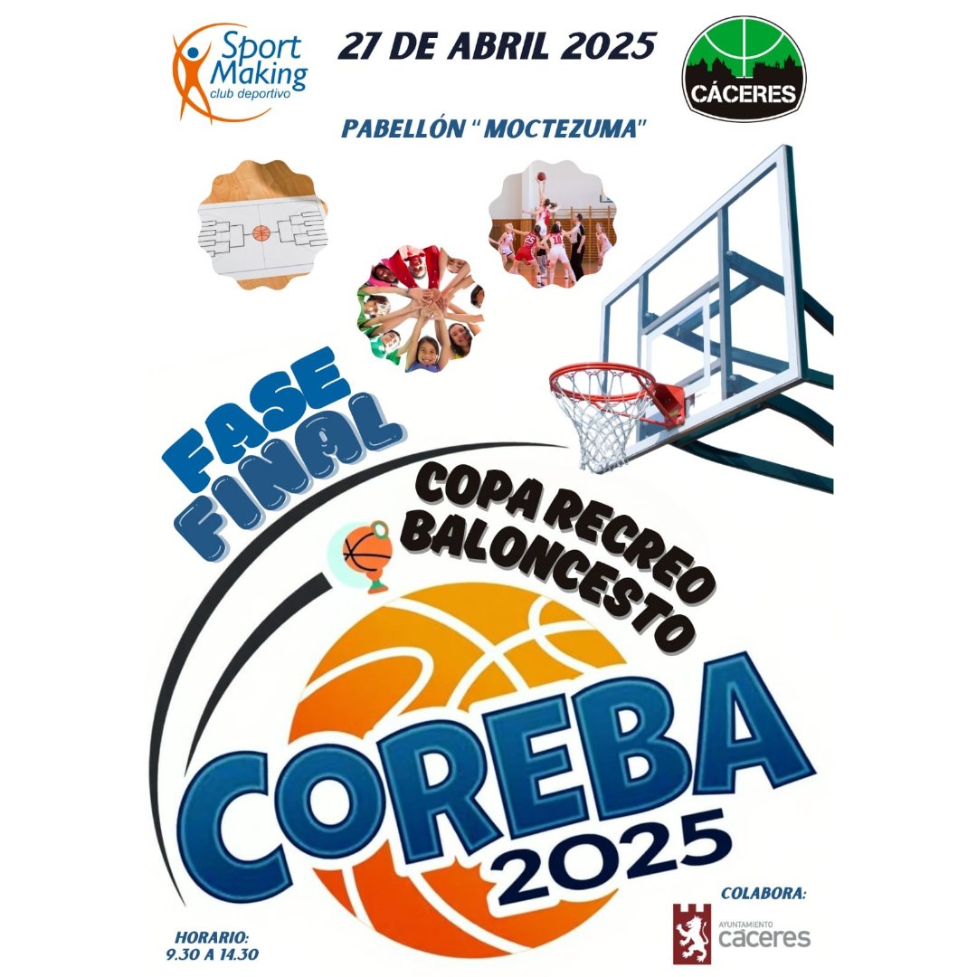 CaceresSMBasket's tweet photo. Cita muy especial este ᴅᴏᴍɪɴɢᴏ 🔜
Desde las 9:30 horas estaremos en el Pabellón Moctezuma para celebrar la fase final de la Copa Recreo Baloncesto 2025. ⛹️♀️⛹️♂️
Y por la tarde, todos al Pabellón Multiusos.🏡 Un partidazo entre @caceresbasket y @palmerbasket os espera. 🤜🤛 https://t.co/8r0dHBwp1B