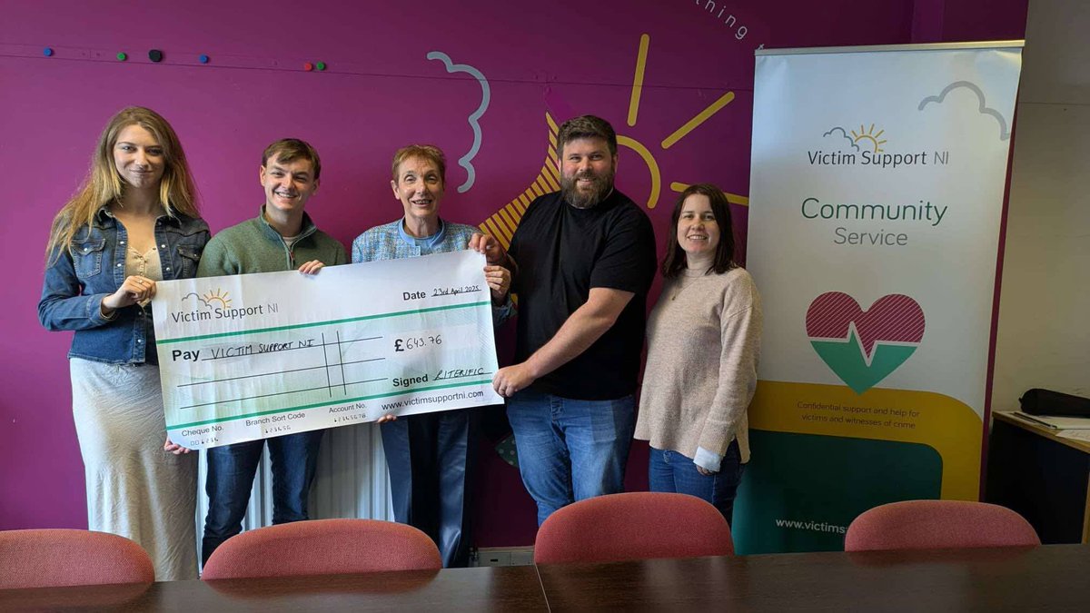 The Literific (@qubliterific) on Twitter photo We have been delighted to have <a href="/VictimSupportNI/">Victim Support NI</a> as our official charity this year. Earlier this week, Internal Convenor Mischa Gerrard and Events Officer Daniel Devenney visited their offices to hand in the Β£643.76 raised. Thanks to all our members for their generous donations. We have been delighted to have <a href="/VictimSupportNI/">Victim Support NI</a> as our official charity this year. Earlier this week, Internal Convenor Mischa Gerrard and Events Officer Daniel Devenney visited their offices to hand in the Β£643.76 raised. Thanks to all our members for their generous donations.