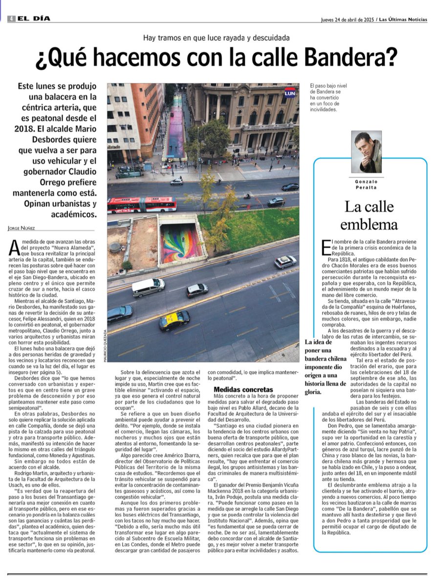 Santiago necesita más calles peatonales, no menos. No podemos seguir abandonando los espacios públicos. Bandera es una alternativa real para el turismo y la movilidad: queremos un nuevo #PaseoBandera con comercio, seguridad, ciclovías y espacios para el turismo, todo en un mismo