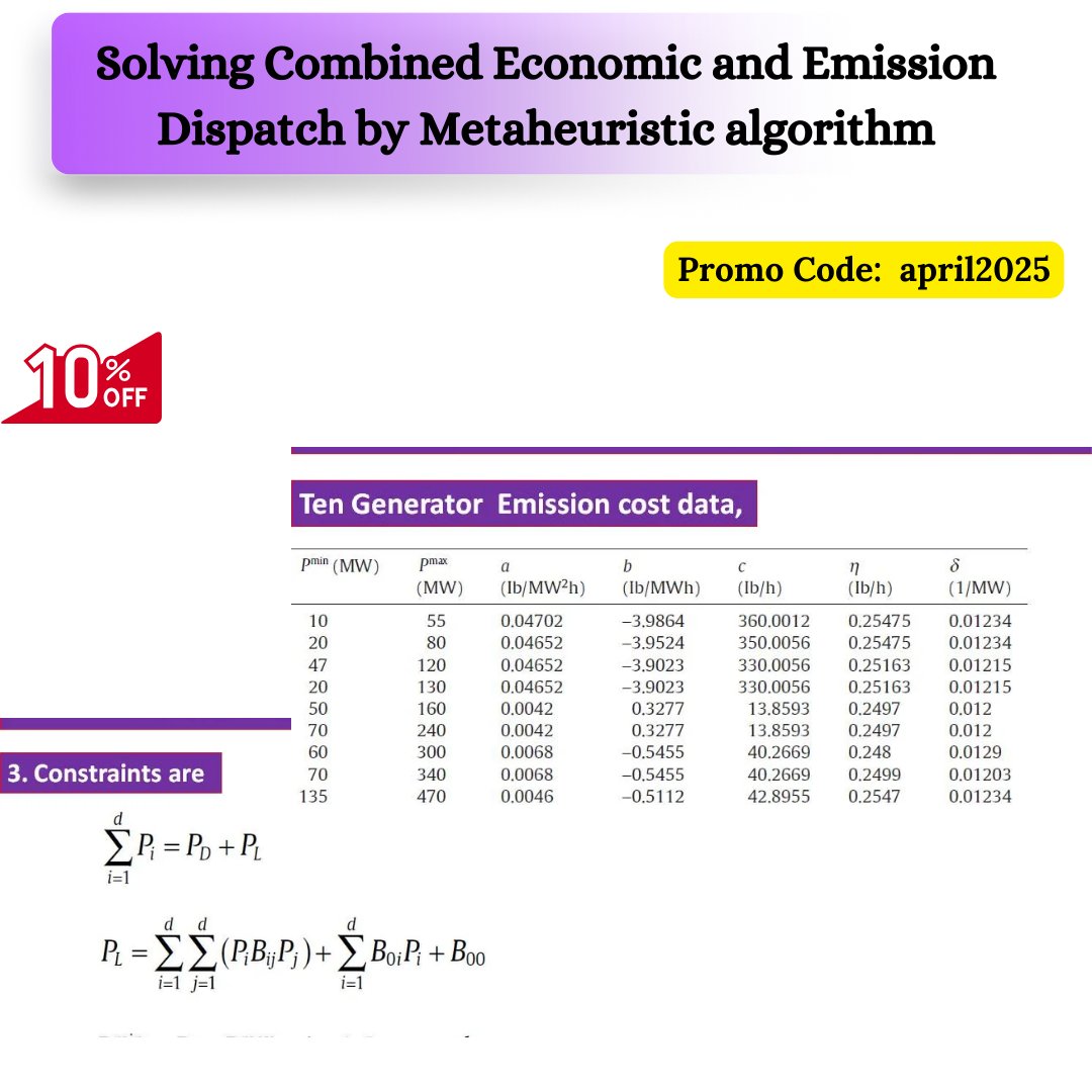 Lms_Solution's tweet photo. MATLAB Simulation of Economic and Emission 24 Hours Load Dispatch using Differential Evolution
MATLAB Model: https://t.co/3frXtCh1ag
#MATLAB #EconomicDispatch #EmissionDispatch #LoadDispatch #DifferentialEvolution #Optimization #RenewableEnergy #PowerSystems https://t.co/cTKUCsY5eT