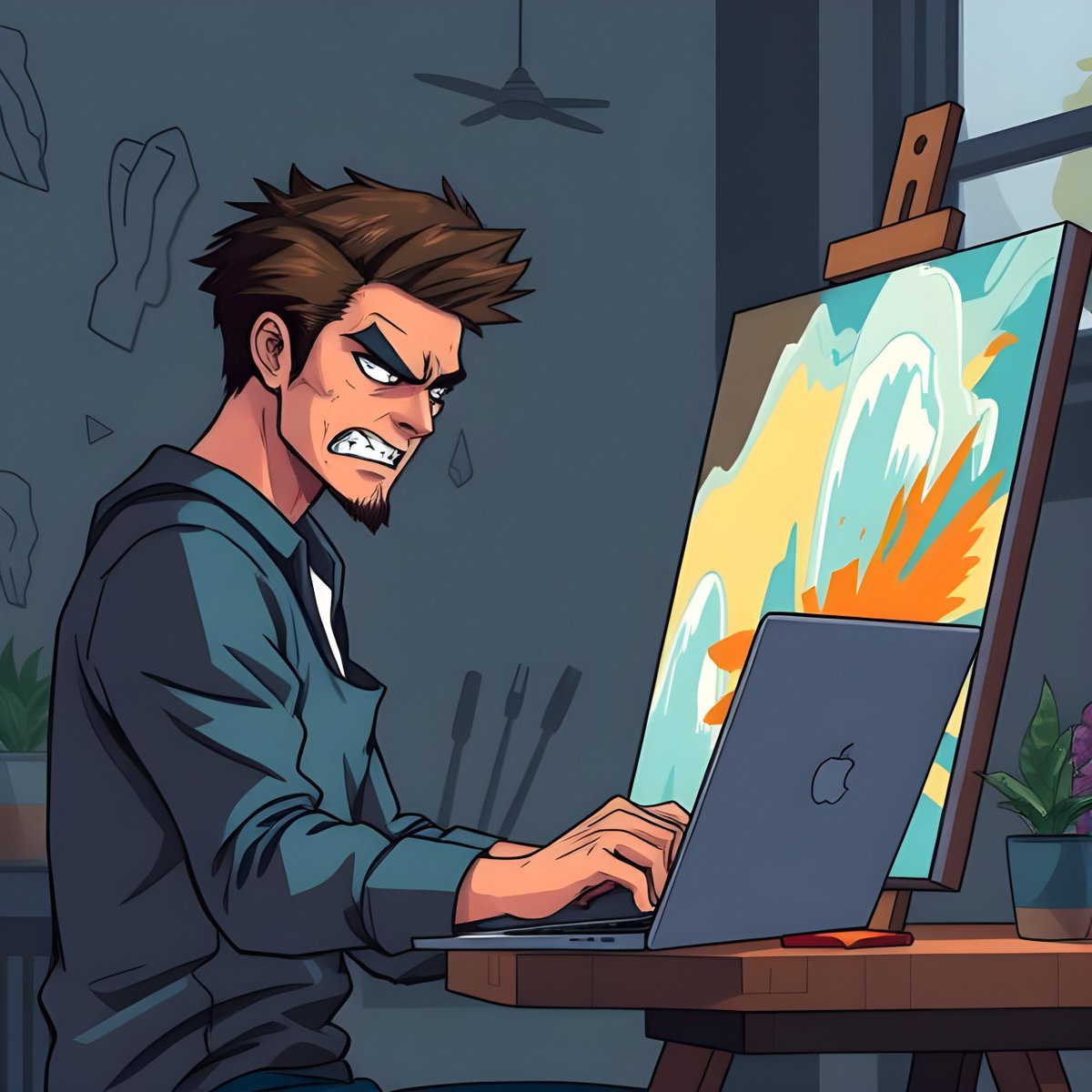 -We made this guy to create 333 collection artworks for MC Art Gallery 😁
-He is the lead designer of the MC merchandise😁
-We made him design daily arts 😁
-Making him 3D and animating 😁

He's grumpy but talented 😅