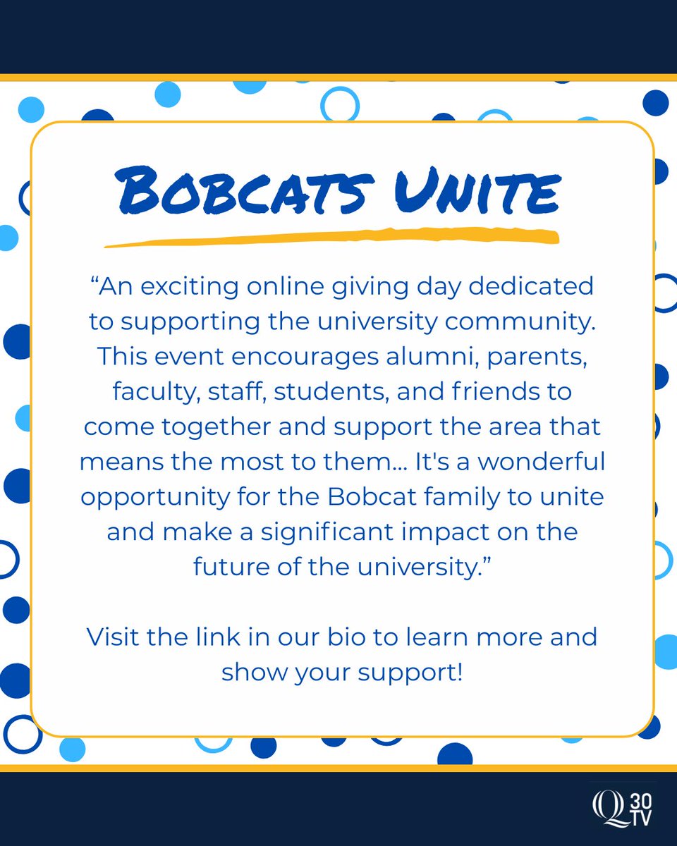 BOBCATS UNITE is finally here! 

On behalf of our students, thank you to all of the alumni, parents, faculty, staff, friends and fellow Bobcats for their support!

Visit the link to see how you can contribute: engage.qu.edu/schools/Quinni…