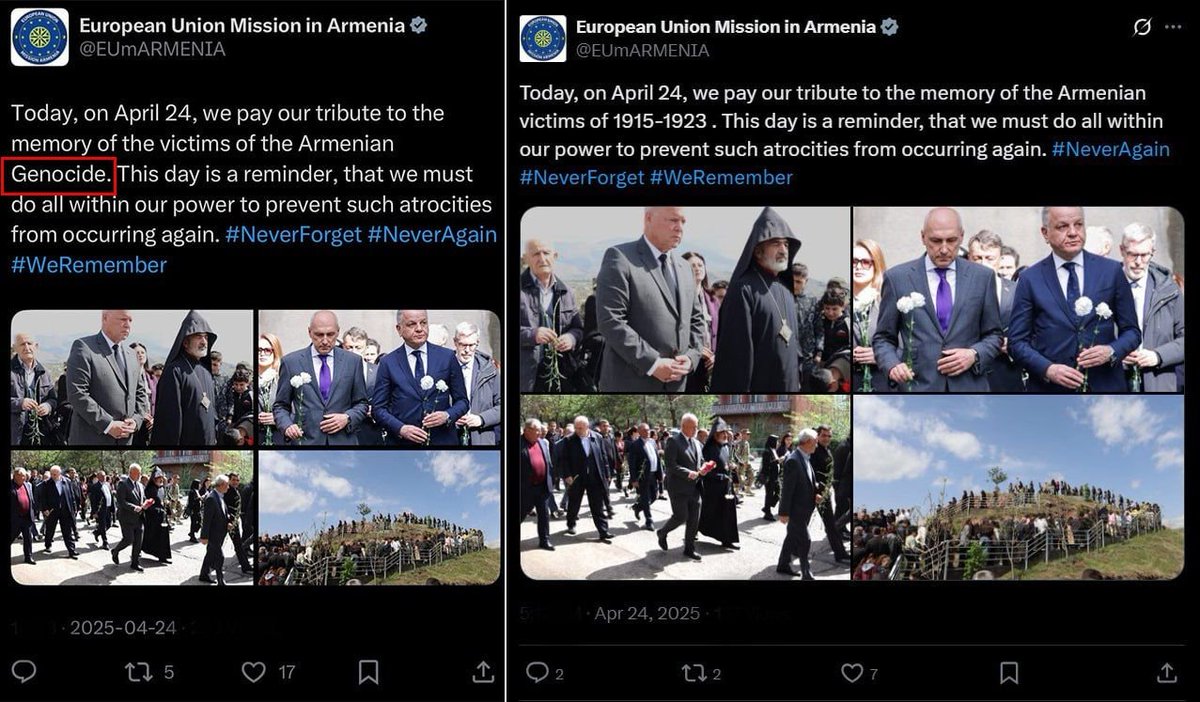 hayqmets's tweet image. 🇦🇲🇪🇺🇺🇸 The EU shamelessly removed the word "genocide" from their statement today. The White House backtracked from last year's statement and didn't use the term this year either.

Meanwhile:
1. Azerbaijani aggression continues.
2. Armenia is being pressured to make countless…
