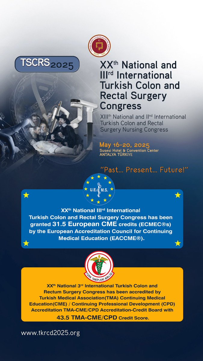 Breaking news from TSCRS 2025; our congress is accredited with 31.5 EACCME credits and 43.5 Turkish Medical Association credits. Let's meet in Antalya for this amazing scientific program... Visit our website for details tkrcd2025.org #tkrcd205 #tscrs2025 #tscrscongress