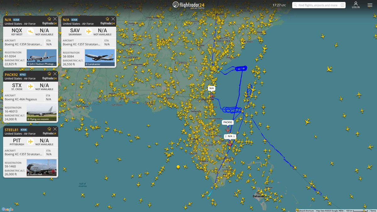 AIYeyENGDdJkjTr's tweet photo. Apr. 25, 2025
#St. Croix, US Virgin Islands
#PACK92 #AE5BBE USAF KC-46A Pegasus
#Key West
#NoCALLSIGN #AE025E USAF KC-135R Stratotanker
#Pittsburgh
#STEEL81 #AE0596 USAF KC-135T Stratotanker
#Savannah
#NoCALLSIGN #AE0655 USAF KC-135T Stratotanker https://t.co/qjzvqWgZ4G