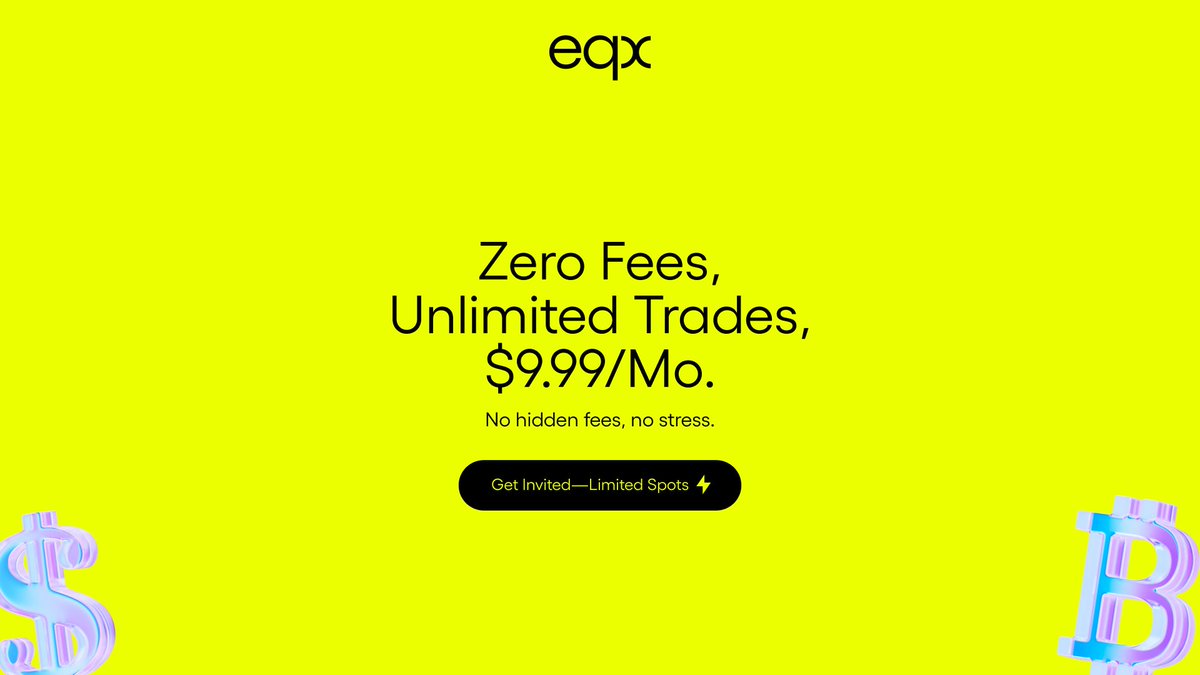 joinEQXchange's tweet photo. Tired of trading fees eating into your gains?

EQX Zero is changing the game.
Unlimited crypto trades. One flat price.                               

Be the first to trade with zero fees.                                                                    
👉 Waitlist now open →https://t.co/xThyvVqJaX

#WaitListIsOpen #JoinEQXZero