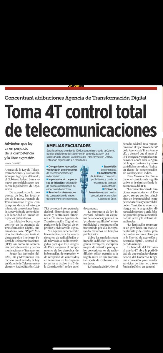 JuanPabloFdz's tweet photo. Tal y como lo hacen las dictaduras, coartar libertad de expresión y tomar el control de los medios. Van primero sobre las concesiones de TV Azteca, (7, 13 y 40), se las van a revocar. https://t.co/MZf8Ja3z3v