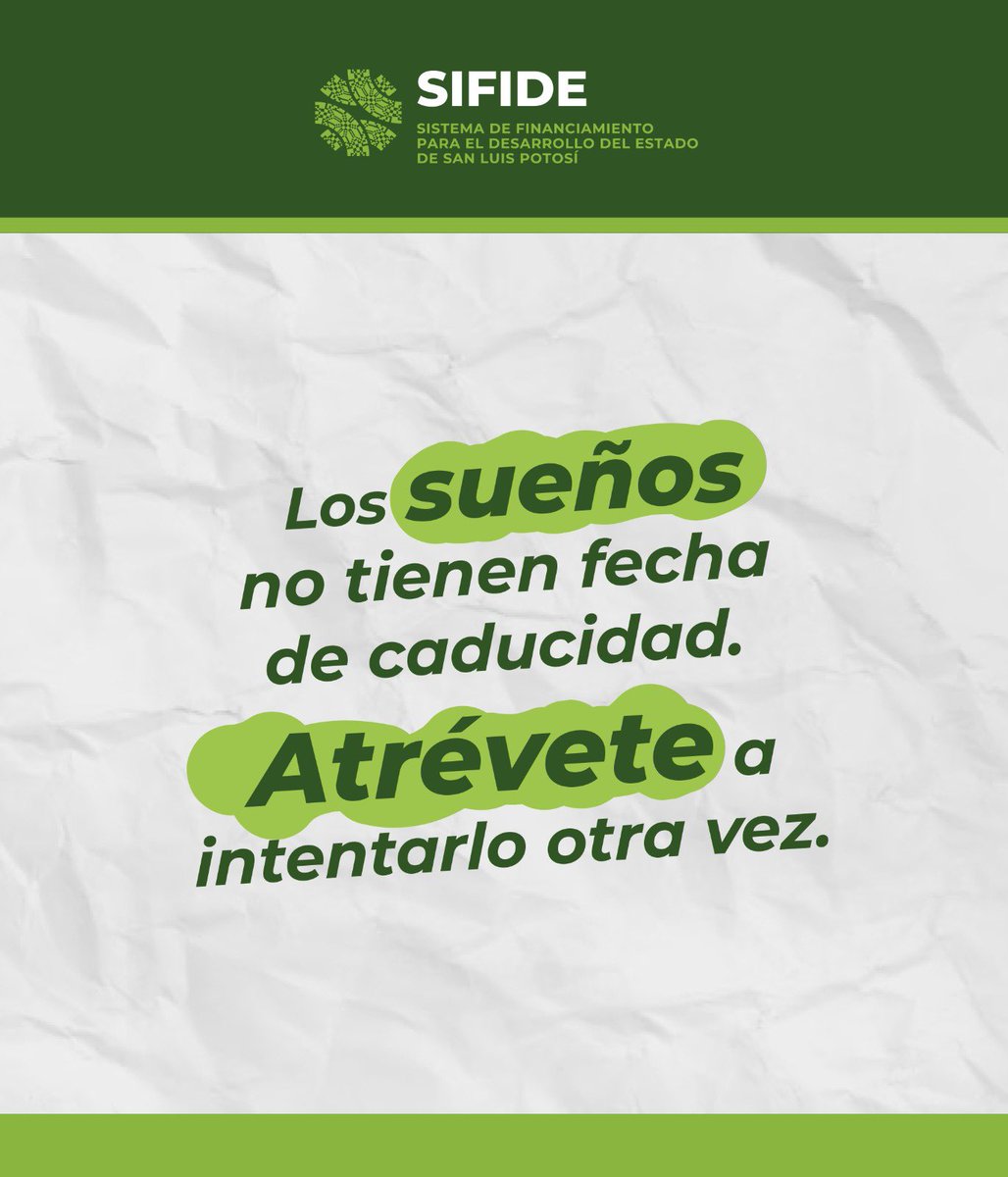 sifideteapoya's tweet photo. Los sueños no caducan. ¡Atrévete a cumplirlos!
En SIFIDE te ayudamos a transformar tus ideas en realidad con créditos accesibles para emprender, crecer o consolidar tu negocio.
💡 Tú pones la visión, nosotros el respaldo.
#SIFIDE #PotosíParaLasyLosPotosinos #ElGobiernoMeApoya https://t.co/uNYsNKhHd0
