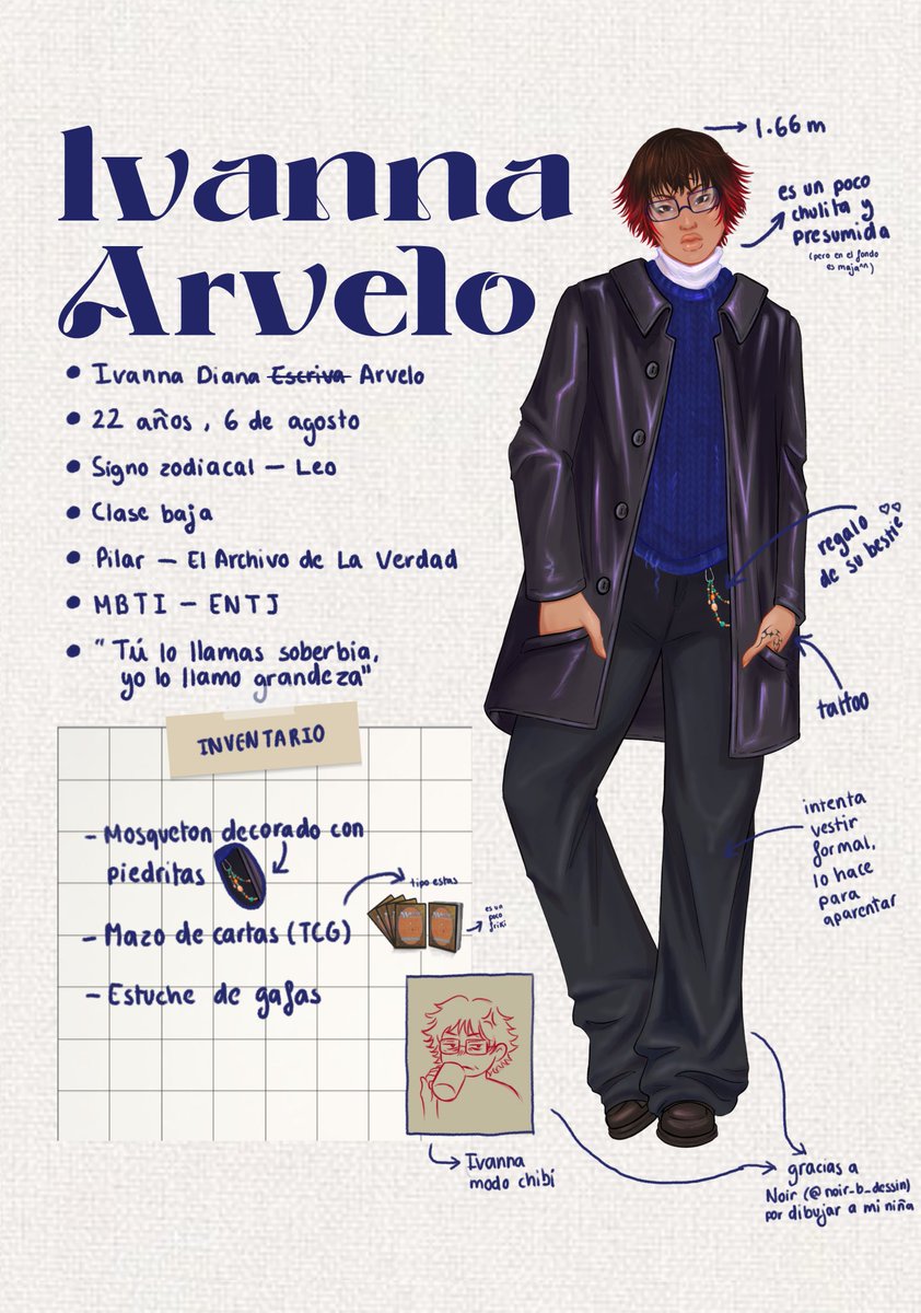 euladelos's tweet image. bueno, pues después de tanto tiempo os presento a mi querida adomasona: Ivanna Arvelo

una chica un tanto intimidante y arrogante, con aspiraciones de grandeza pero que tiene buen corazón (o eso piensan algunos)

gracias a @noir_b_dessin por aceptar mi pedido y dibujar a mi niña