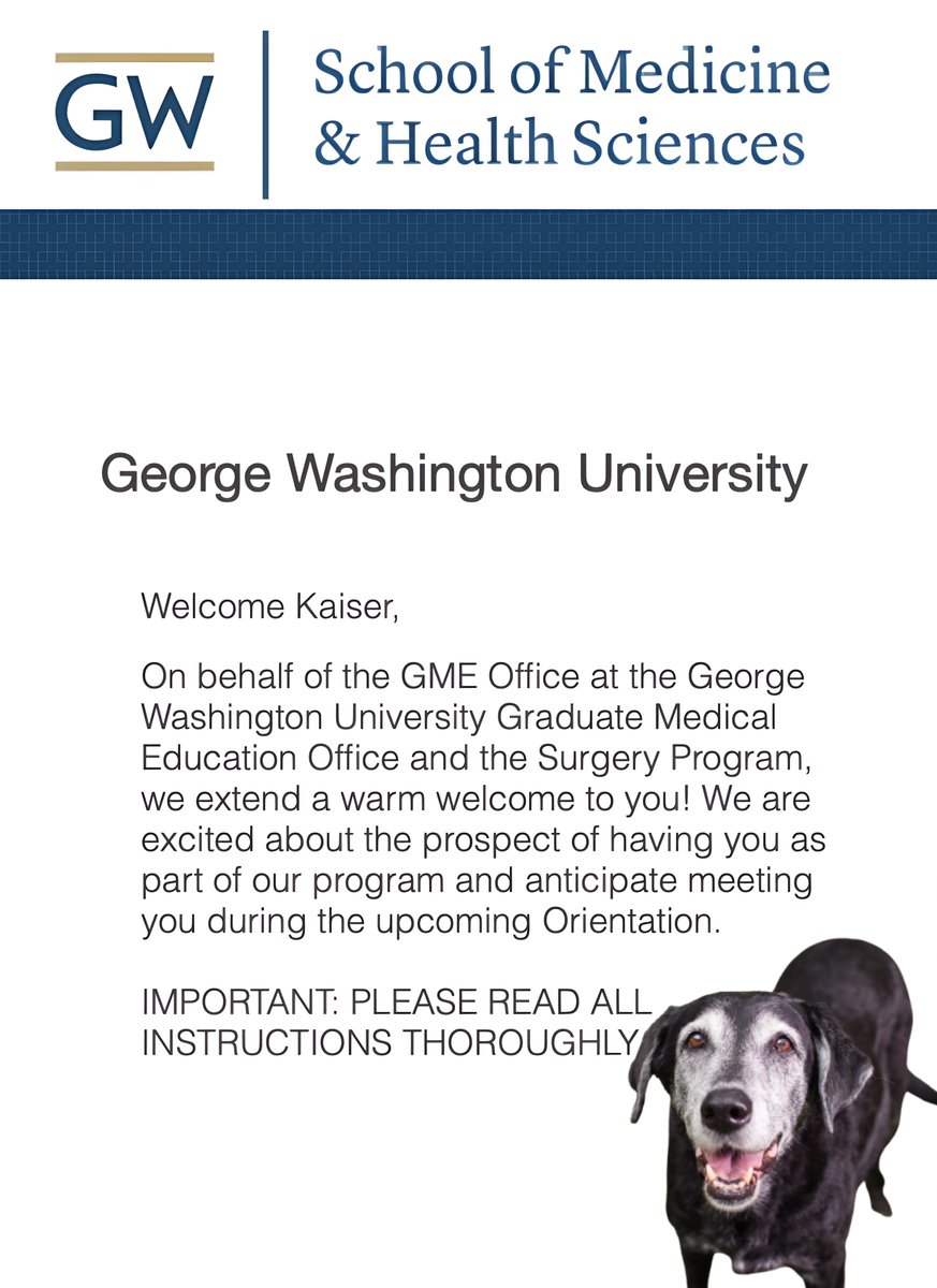 Kaiser O'Sahil Sadiq (@kaisersadiq) on Twitter photo Old dog. Foreign pedigree. Years in the pound. But now? FOSTERED by <a href="/GWSurgery/">GW Surgery</a>!! One step closer to my forever OR and not slowing down…
#Surgery #Residency #MedTwitter #MedX Old dog. Foreign pedigree. Years in the pound. But now? FOSTERED by <a href="/GWSurgery/">GW Surgery</a>!! One step closer to my forever OR and not slowing down…
#Surgery #Residency #MedTwitter #MedX