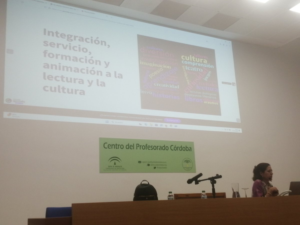 Inmaculada Rojas (CEIP Obispo Osio) e Isabel Alijo (IES Grupo Cántico) comparten sus buenas prácticas relacionadas con el fomento de la lectura y las bibliotecas escolares en las "Jornadas de la <a href="/BECREA_CORDOBA/">Red BECREA_CÓRDOBA</a>". ¡Muchísimas gracias a ambas por su generosidad! <a href="/cepcordoba/">CEP Córdoba</a>