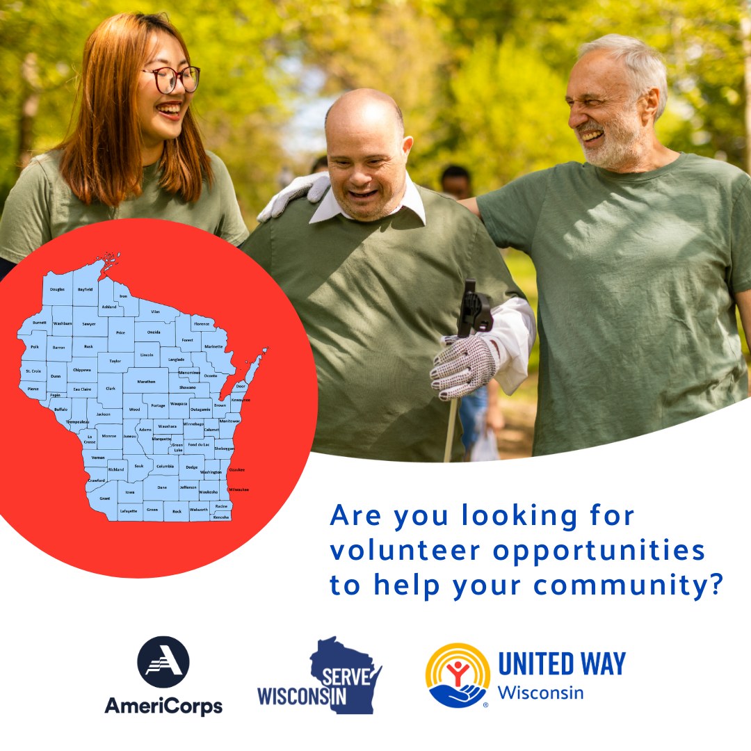 Serve Wisconsin (@servewisconsin) on Twitter photo Happy National Volunteer Week!
Are you looking for an opportunity to volunteer in your community and make a difference?
Check out the Volunteer Wisconsin website at volunteerwisconsin.org
Thank you to <a href="/unitedwaywi/">United Way of Wisconsin</a> & <a href="/AmeriCorps/">AmeriCorps</a> for making this resource possible. Happy National Volunteer Week!
Are you looking for an opportunity to volunteer in your community and make a difference?
Check out the Volunteer Wisconsin website at volunteerwisconsin.org
Thank you to <a href="/unitedwaywi/">United Way of Wisconsin</a> & <a href="/AmeriCorps/">AmeriCorps</a> for making this resource possible.