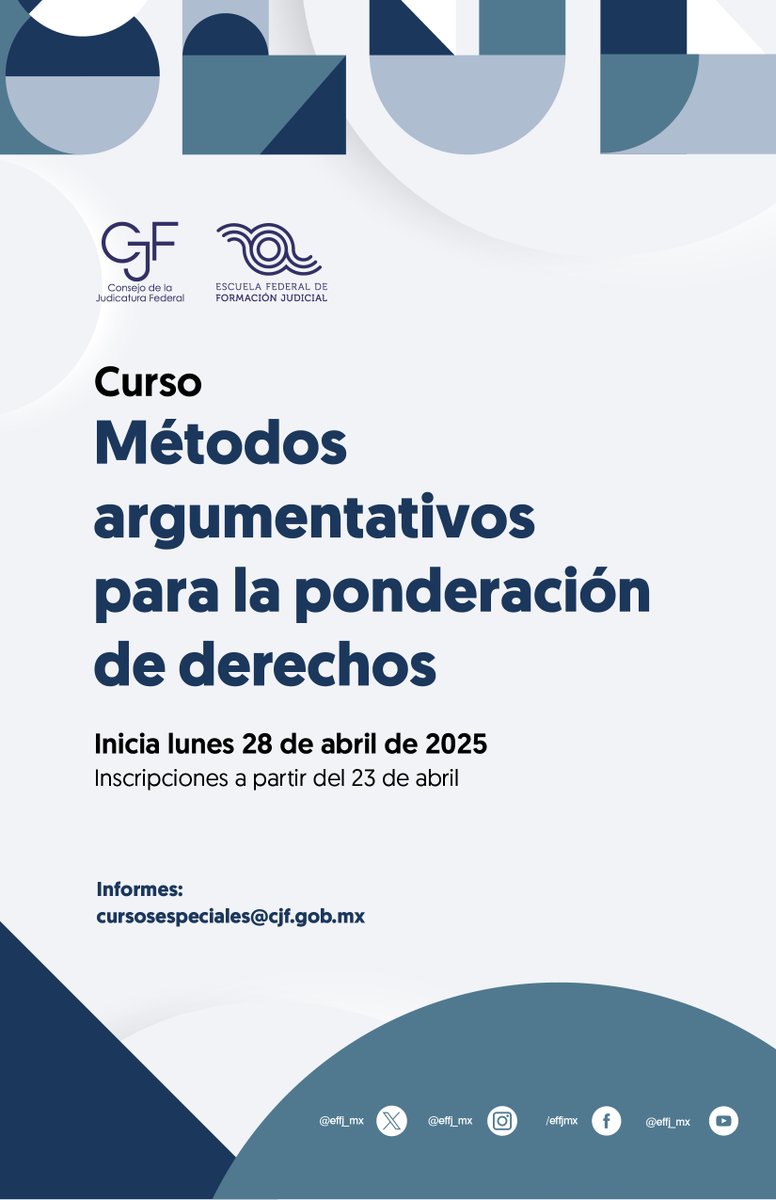 ENFJ_mx's tweet photo. Personal del PJF, les invitamos al curso:

🔷 Métodos argumentativos para la ponderación de derechos

⚖️ Aplica técnicas argumentativas y métodos de ponderación para resolver conflictos complejos entre derechos fundamentales

📄https://t.co/hD7Bv7zPMT

💻 https://t.co/OUt1yqMt3C https://t.co/5H4OYj3uQo