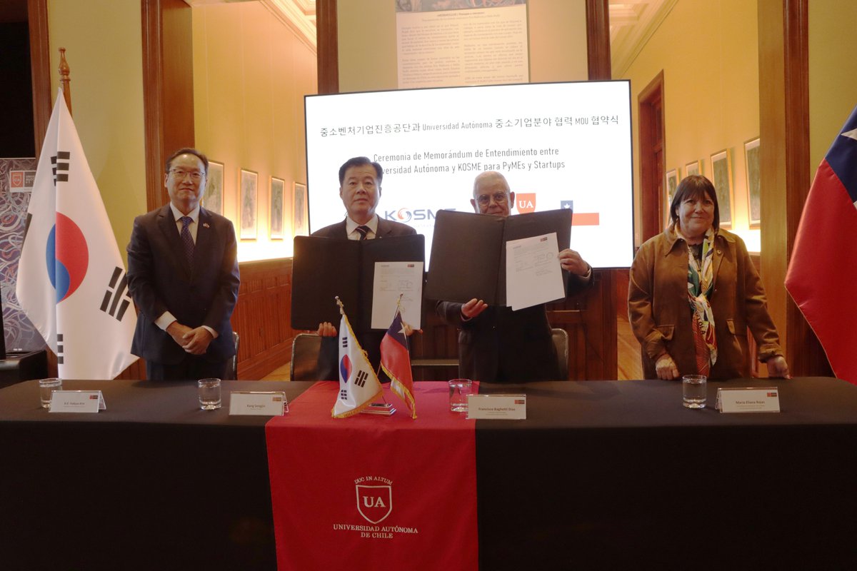 autonomadechile's tweet photo. Este miércoles recibimos a una comisión de la República de Corea🇰🇷 en nuestra Sede Santiago para firmar un Memorándum de Entendimiento (MoU) entre #KOSME, entidad gubernamental dedicada al apoyo de pequeñas y medianas empresas a nivel internacional y nuestra Universidad 👏🏼. https://t.co/1i3ar5g8Tb