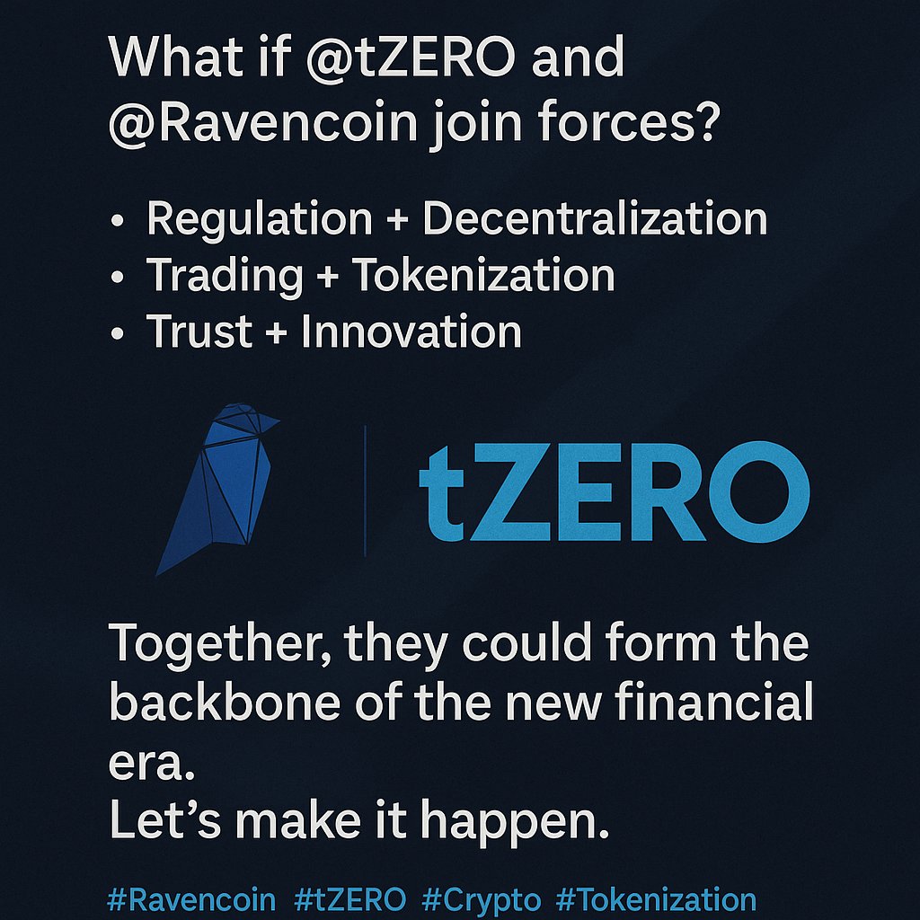 Sportfest2's tweet image. What if @tZERO and @Ravencoin join forces?

Regulation + Decentralization

Trading + Tokenization

Trust + Innovation

Together, they could form the backbone of the new financial era.
Let’s make it happen.

#Ravencoin #tZERO  #Tokenization #FutureFinance #RVN @marcuslemonis