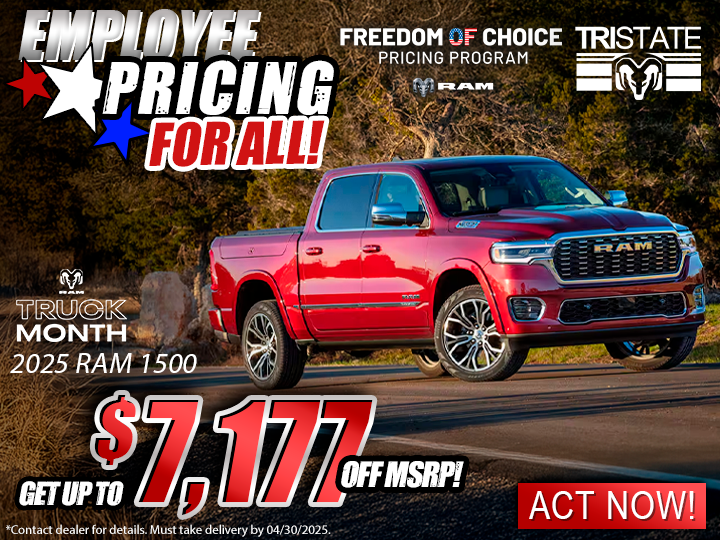TriStateCDJR's tweet photo. 🚨 2025 RAM 1500 SALE at Tri-State CDJR! 🚨
🔥 Get up to $7,177 OFF MSRP on select models!
💪 Power, style, and savings—all in one truck.
📍 Hurry into Tri-State CDJR today!

#Ram1500 #TriStateCDJR

https://t.co/vSNZ7HMGJ9 https://t.co/gkYkD45DFP