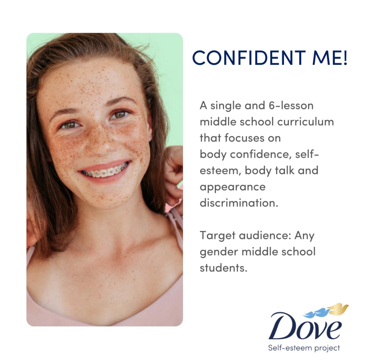 🌟#ConfidentMe! offers 6 lessons with specific student activities, all supported by research. Students between the ages of 11-14 are engaged while learning about self-confidence, body image, &amp; self-esteem. 

🔗: shorturl.at/CTdYG

#DoveSelfEsteemProject #DovePartner