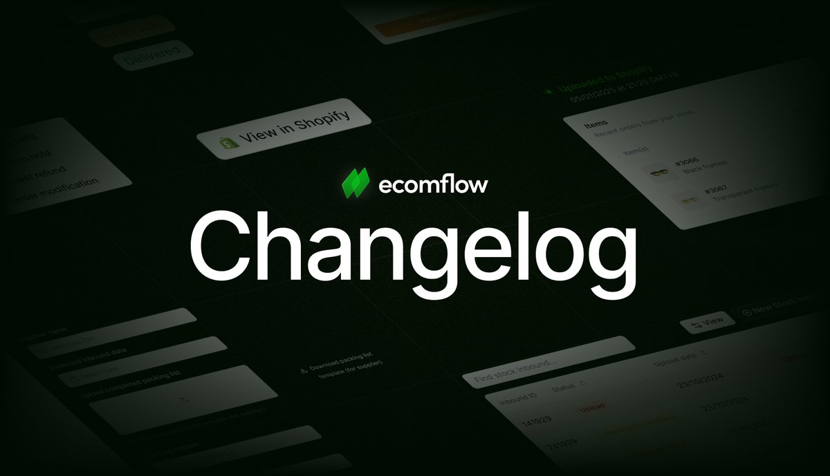 Ecomflow has grown fast, with new features, improvements, and fixes rolling out regularly. Today, we’re opening up that process.

We’ve launched a public changelog so you can follow along as we build.

See what’s new: ecomflow.com/changelog

Want early access to updates? Join