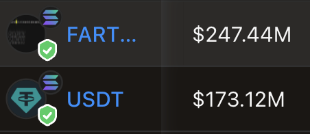 SolanaFloor's tweet photo. JUST IN: @FartCoinOfSOL surpasses $USDT stablecoin in 24-hour onchain trading volume. https://t.co/stX176ro0L