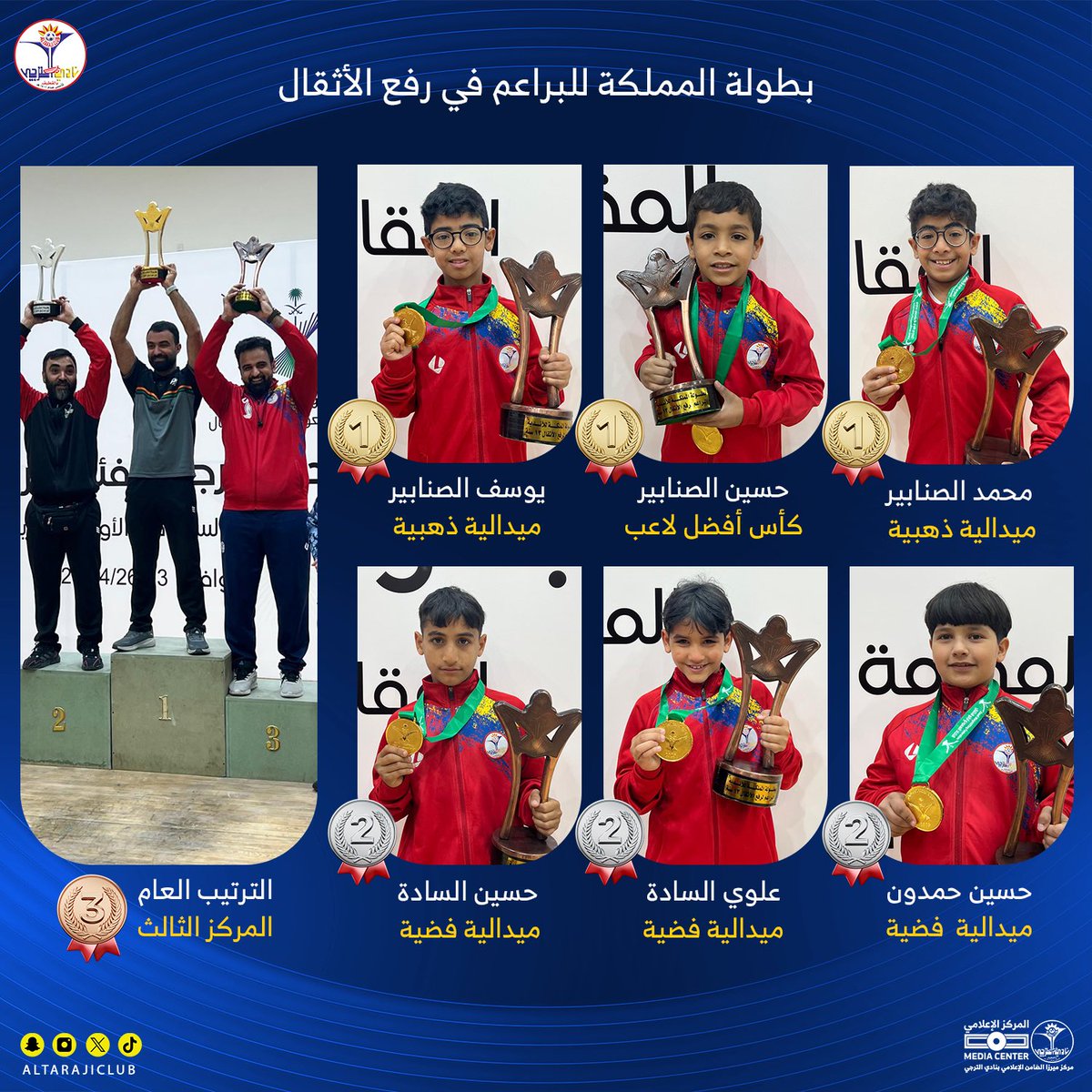 altarajiclub's tweet photo. 🥉الترجي يحقق المركز الثالث في بطولة المملكة للبراعم لرفع الأثقال🏋️

مستقبل واعد لربّاعي الترجي الصغار

#نادي_الترجي 💙❤️💛 https://t.co/IgCvemSJsA