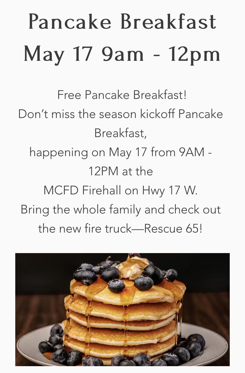 Save the date!! Our annual free pancake breakfast is launching the May long weekend on a positive note. Featuring an abundance of pancakes, hot coffee, with your family and friends, we look forward to seeing everyone’s smiling faces! We can’t wait!! #whodosentlovefreepancakes