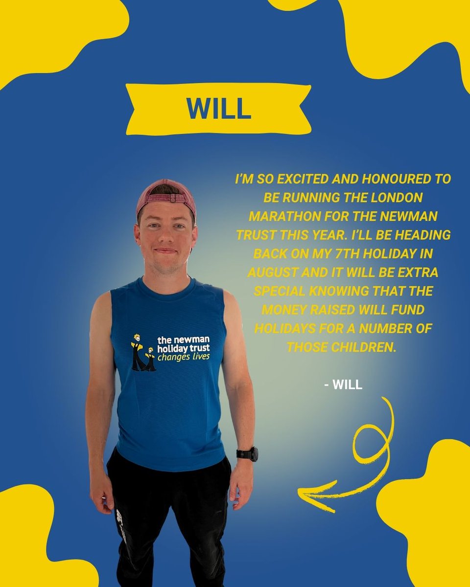 In 2018, Will volunteered at his first NHT holiday. In 2025, he’s running the London Marathon to raise funds for his 7th one!

As a long-time volunteer, Will knows how much these holidays mean to the children &amp; their families 💛

Support here: 2025tcslondonmarathon.enthuse.com/pf/william-spe…